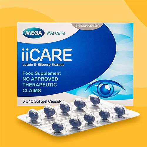 30 Capsules Mega We Care iiCare Eye Sight Naurishing, Macular Regeneration Bilberry Extract From Italy 