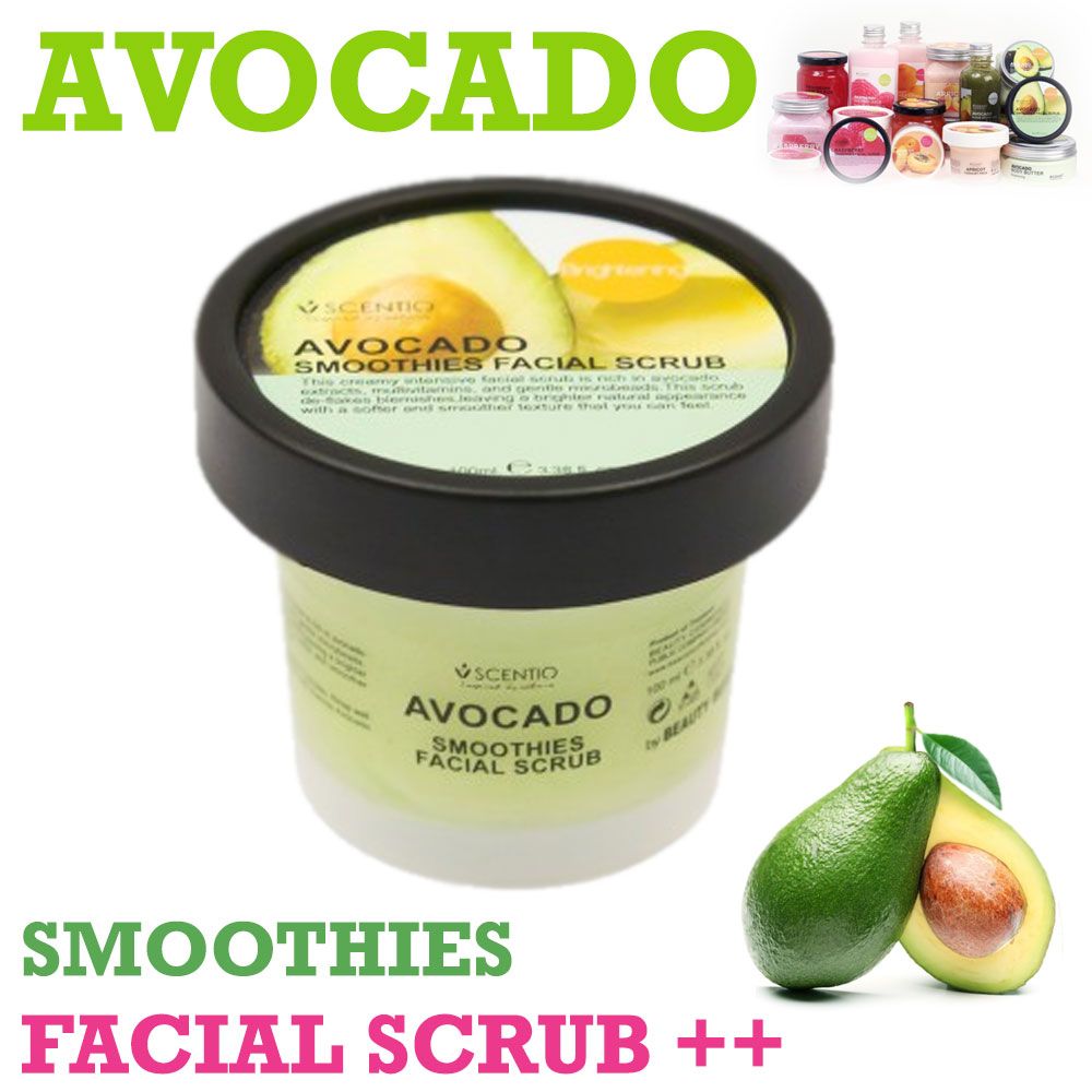 Scentio : Avocado Brightening Smoothies Facial Scrub 100 ml. Product of Thailand 