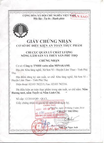 chung nhan ATTP