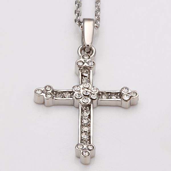 ... Jewelry 18K White Gold Plated CZ Crystal Cross Pendant Necklace SN035