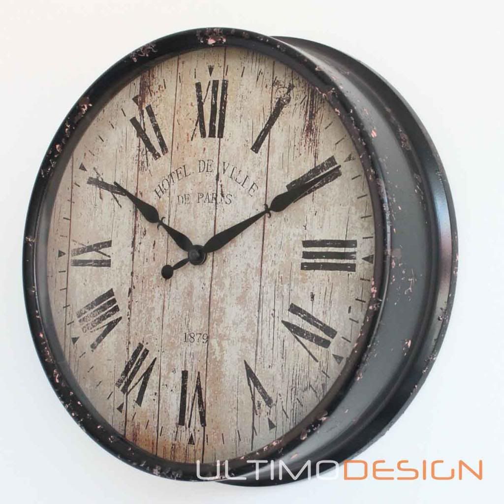 Rustic French Provincial Wall Clock Shabby Chic Metal Glass 32cm home