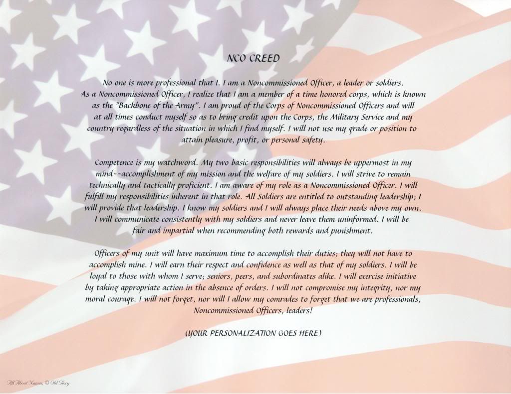 essay on what the nco creed means Papers and articles the nco corps and the nco creed i have found young ncos who cannot answer those questions nor explain exactly what the nco creed means to. essay on what the nco creed means Papers and articles the nco corps and the nco creed i have found young ncos who cannot answer those questions nor explain exactly what the nco creed means to.