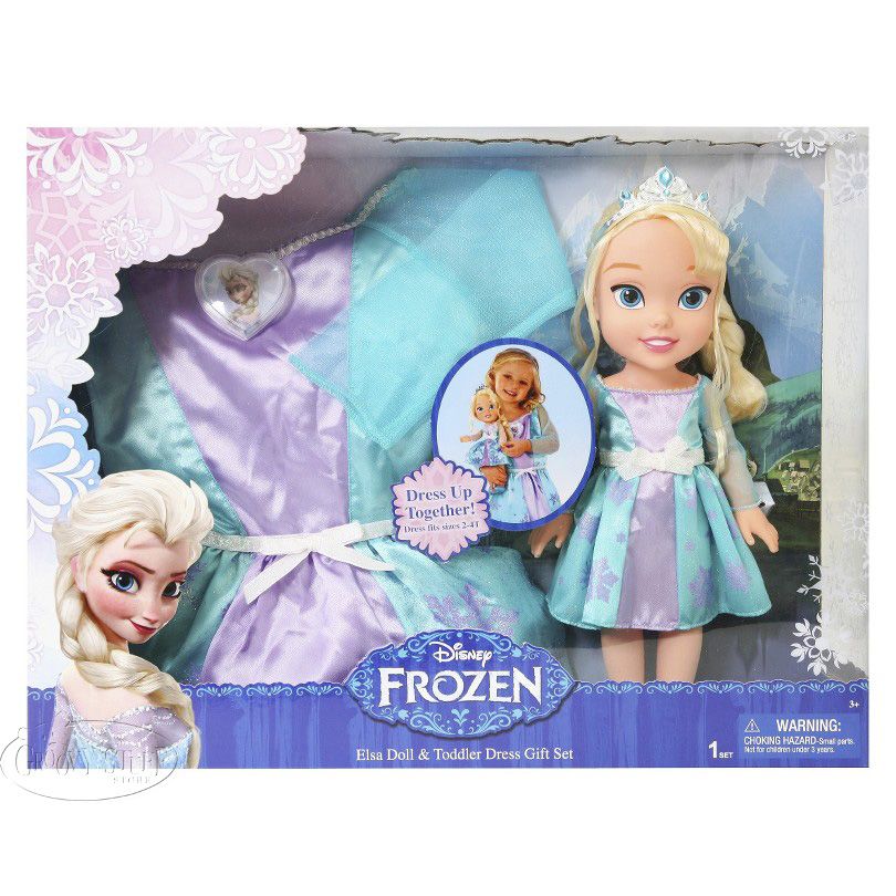 Disney FROZEN Queen Elsa Doll and Toddler Costume Dress Gift Set 2T 3T
