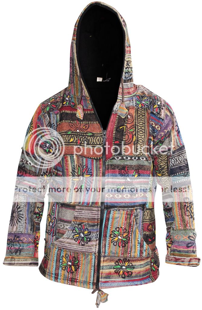 Mens Hippy Patchwork Hoodie Out Stitched Jacket Hippie Festival Winter ...
